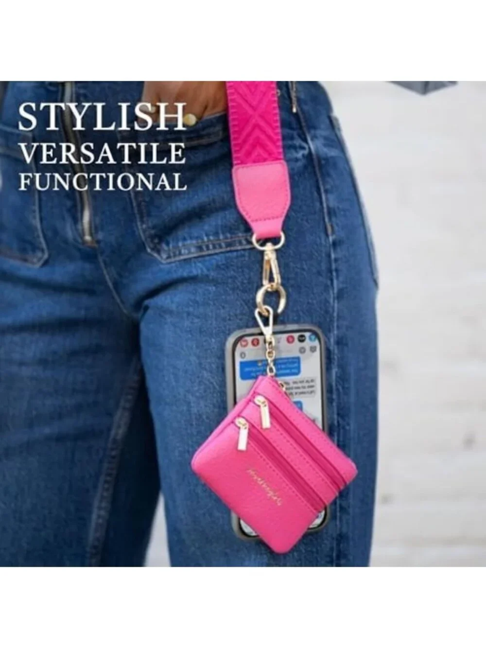 Stylish Clip & Go Phone Lanyard with Wallet Pouch - Classic Magenta Accessory